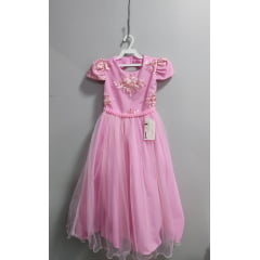 Vestido Infantil Rosa Busto C/ Renda Luxo Casamento Festas