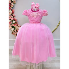 Vestido Infantil Rosa Busto C/ Renda Luxo Casamento Festas