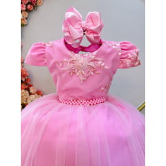 Vestido Infantil Rosa Busto C/ Renda Luxo Casamento Festas