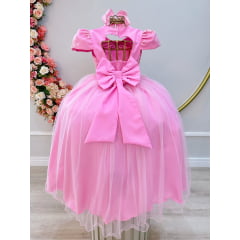 Vestido Infantil Rosa Busto C/ Renda Luxo Casamento Festas