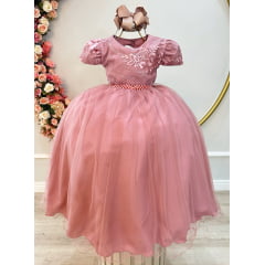 Vestido Infantil Rose Busto C/ Renda Luxo Casamento Festas