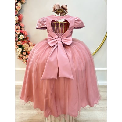 Vestido Infantil Rose Busto C/ Renda Luxo Casamento Festas
