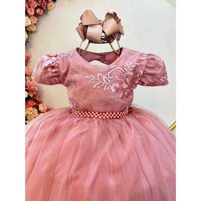 Vestido Infantil Rose Busto C/ Renda Luxo Casamento Festas