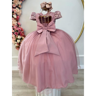 Vestido Infantil Rose Damas Luxo C/ Renda e Pérolas