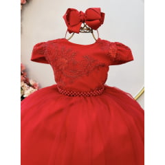 Vestido Infantil Vermelho Damas Luxo C/ Renda Metalizada