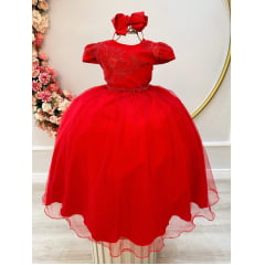 Vestido Infantil Vermelho Damas Luxo C/ Renda Metalizada