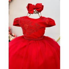 Vestido Infantil Vermelho Damas Luxo C/ Renda Metalizada