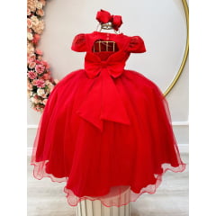 Vestido Infantil Vermelho Damas Luxo C/ Renda Metalizada