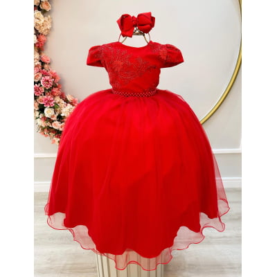 Vestido Infantil Vermelho Damas Luxo C/ Renda Metalizada