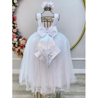 Vestido Infantil Damas de Honra Longo Branco Pérolas