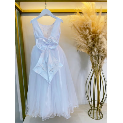 Vestido Infantil Damas de Honra Longo Branco Pérolas