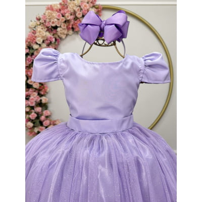 Vestido Infantil Lilás Longo de Princesa Brilhante e Mangas