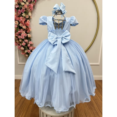 Vestido Infantil Longo Azul Bebe Glitter Busto Nervura Festa Daminha