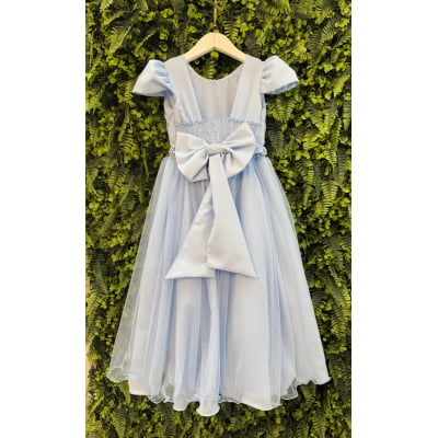 Vestido Infantil Longo Azul Bebe Glitter Busto Nervura Festa Daminha