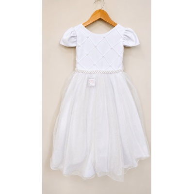 Vestido Infantil Longo Branco Glitter Busto Nervura Festa Daminha
