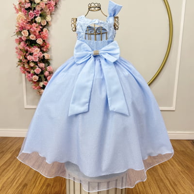Vestido Infantil Longo Festas Azul Bebe Busto Renda
