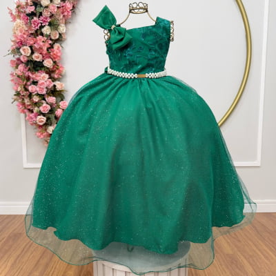 Vestido Infantil Longo Festas Verde Bandeira Busto Renda