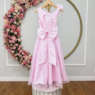 Vestido Infantil Longo Rosa Bebê Daminhas Formaturas