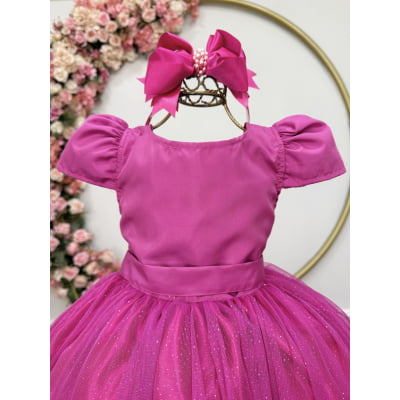 Vestido Infantil Pink Longo de Princesa Brilhante e Mangas