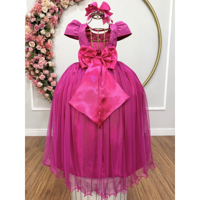 Vestido Infantil Pink Longo de Princesa Brilhante e Mangas