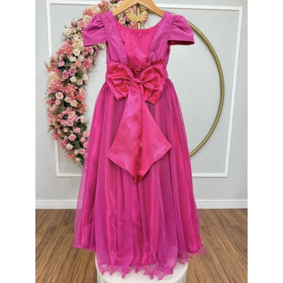 Vestido Infantil Pink Longo de Princesa Brilhante e Mangas