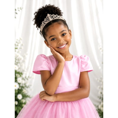 Vestido Infantil Rosa Longo de Princesa Brilhante e Mangas
