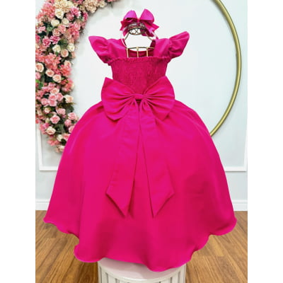 Vestido Longo Daminhas, Infantil Pink em Poliéster, Nervura com Pérolas Cinto Luxo