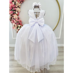 Vestido Infantil Branco C/ Renda e Cinto de Pérolas Damas