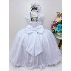 Vestido Infantil Branco Renda de Luxo Cinto de Pérolas Damas