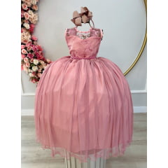 Vestido Infantil Rose C/ Renda e Cinto de Pérolas Damas
