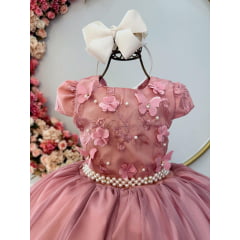 Vestido Infantil Rose Damas C/ Renda e Aplique Borboletas