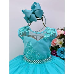 Vestido Infantil Verde Renda Aplique de Pérolas Damas Luxo