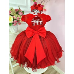 Vestido Infantil Vermelho Com Renda Pérolas Luxo Damas