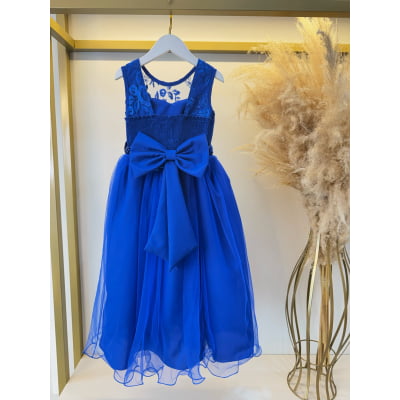 Vestido Infantil Longo Azul Royal C/ Renda Damas Formatura