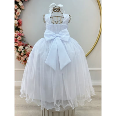 Vestido Infantil Longo Branco C/ Renda Casamento Festas