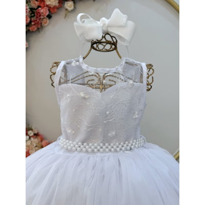 Vestido Infantil Longo Branco C/ Renda Casamento Festas