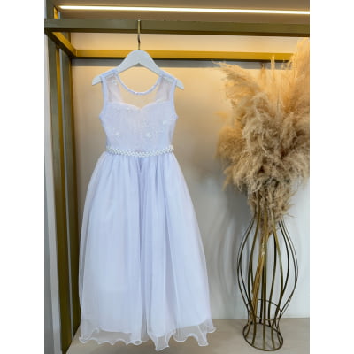 Vestido Infantil Longo Branco C/ Renda Casamento Festas