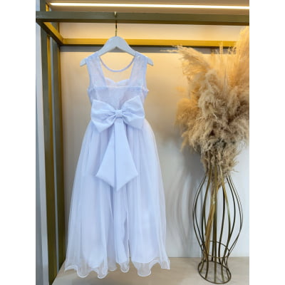 Vestido Infantil Longo Branco C/ Renda Casamento Festas