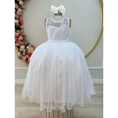 Vestido Infantil Longo Branco C/ Renda Casamento Festas