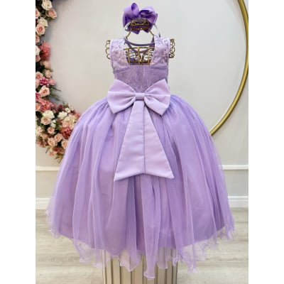 Vestido Infantil Longo Lilás C/ Renda Damas Formatura