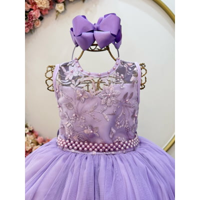 Vestido Infantil Longo Lilás C/ Renda Damas Formatura