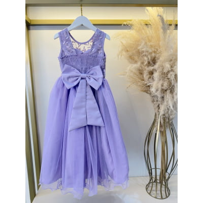 Vestido Infantil Longo Lilás C/ Renda Damas Formatura