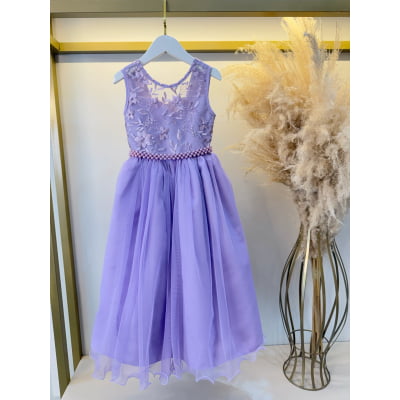 Vestido Infantil Longo Lilás C/ Renda Damas Formatura