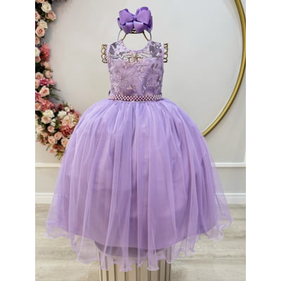 Vestido Infantil Longo Lilás C/ Renda Damas Formatura