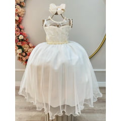 Vestido Infantil Longo Marfim C/ Renda e Pérolas Damas