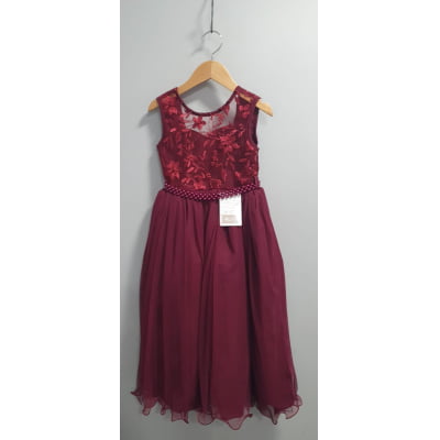 Vestido Infantil Longo Marsala C/ Renda Casamentos Festas