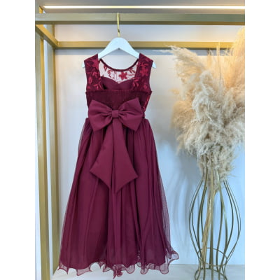 Vestido Infantil Longo Marsala C/ Renda Casamentos Festas