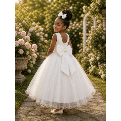 Vestido Infantil Longo Off White C/ Renda e Pérolas Damas Luxo