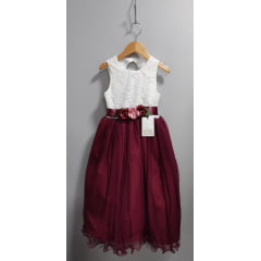 Vestido Infantil Longo Off White Saia Marsala Daminha Festas