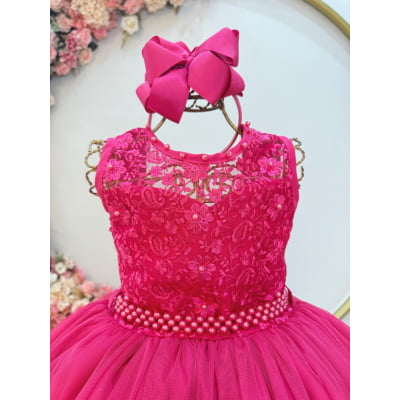 Vestido Infantil Longo Pink C/ Renda Casamentos Festas